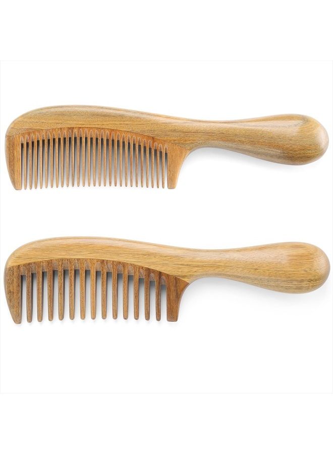OneDor Natural Handmade Green Sandalwood Wide Tooth & Fine Tooth Wooden Comb Set, Natural Sandalwood scent for Beautiful Hairs. None-Tangled Hair & Anti-Static by nature - Image 1