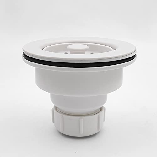 EADOT White Polymer Drain Kitchen Sink Drain Assembly with Removable Basket Strainer and Rubber Stopper for 3.5-Inch Drain Openings, Matching Color of Quartz, Granite Sinks - Image 4