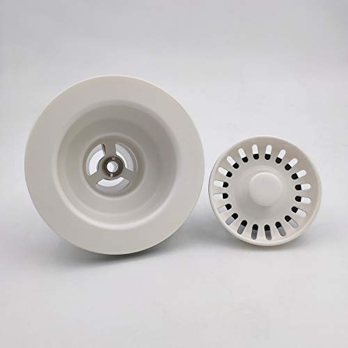 EADOT White Polymer Drain Kitchen Sink Drain Assembly with Removable Basket Strainer and Rubber Stopper for 3.5-Inch Drain Openings, Matching Color of Quartz, Granite Sinks - Image 2
