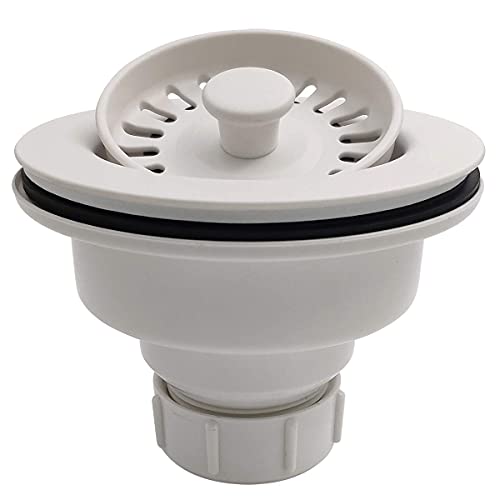 EADOT White Polymer Drain Kitchen Sink Drain Assembly with Removable Basket Strainer and Rubber Stopper for 3.5-Inch Drain Openings, Matching Color of Quartz, Granite Sinks - Image 3