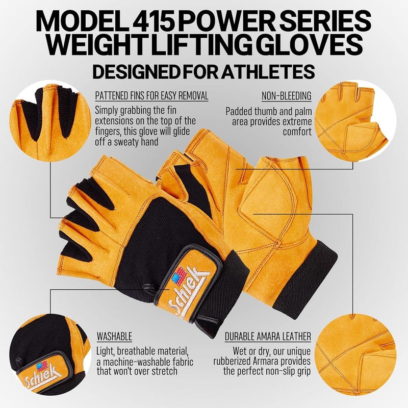 Schiek Sports Schiek Sport Model 415 Power Lifting Fingerless Gloves - Durable Weight Lifting Grip Gloves - Image 3