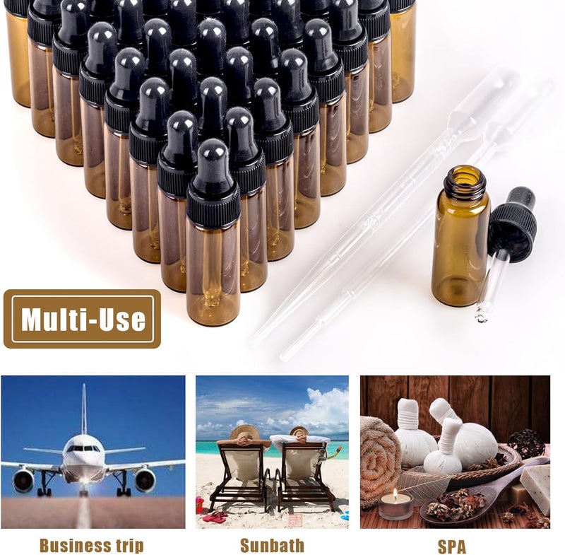 Easeen Sample Dropper Bottles, Mini Dropper Bottles with 2 Pcs Plastic Droppers for Traveling Essential Oils DIY Cosmetic Liquid Sample Perfume, Amber, 5ML-50PCS, medicinal - Image 4
