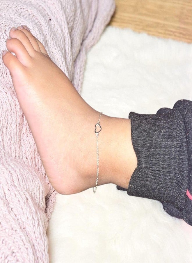 LBV 925 Sterling Silver Heart Anklet (single) for Baby Girls 0-5 Years | Adjustable Chain with Lobster Clasp - Image 2