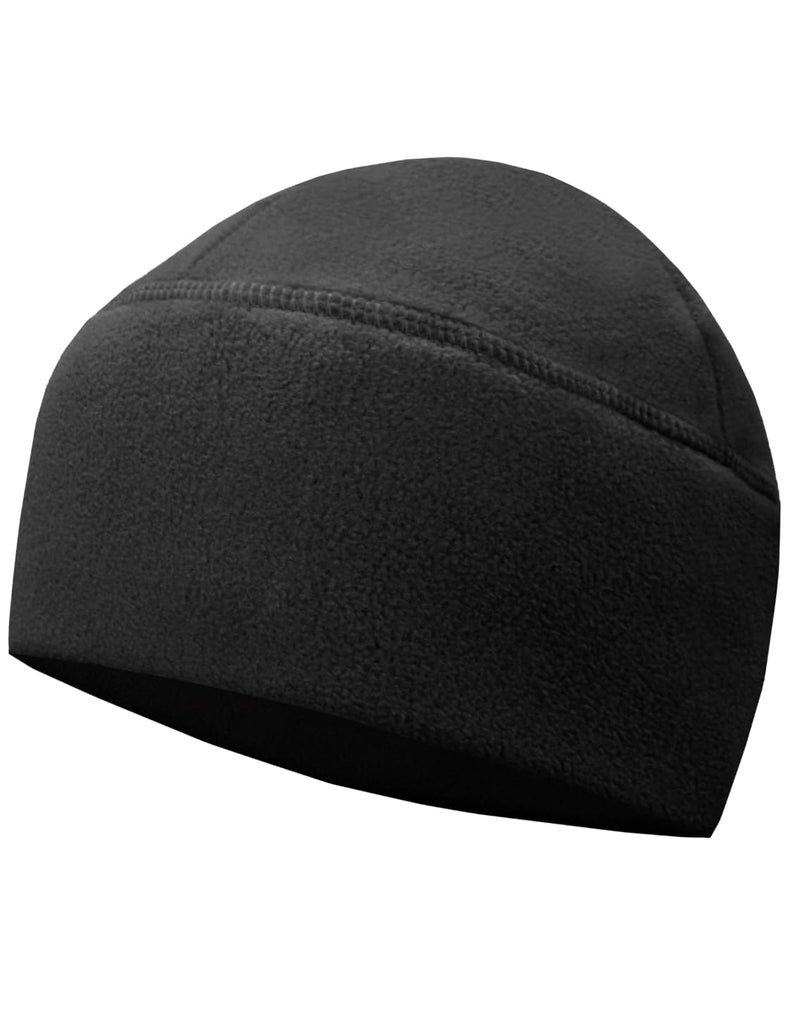 SRLLBBY Winter Fleece Beanie, Wide Double-Layer Brim Warm Skull Cap, Windproof Lightweigh Sleep Hat for Men Women (Black) - Image 1