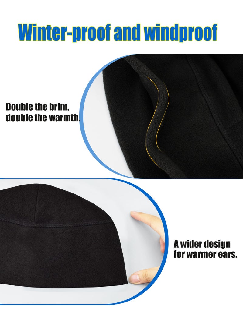 SRLLBBY Winter Fleece Beanie, Wide Double-Layer Brim Warm Skull Cap, Windproof Lightweigh Sleep Hat for Men Women (Black) - Image 4
