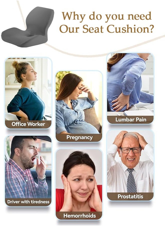 DUNISO - Lumbar Support Seat Cushion Memory Foam Pillow Set Ergonomic Sitting Pad Non-Slip Coccyx Orthopedic Lower Back Pillow with Washable Breathable Cover for Tailbone Pain Sciatica Relief Office Desk Chair - Image 1