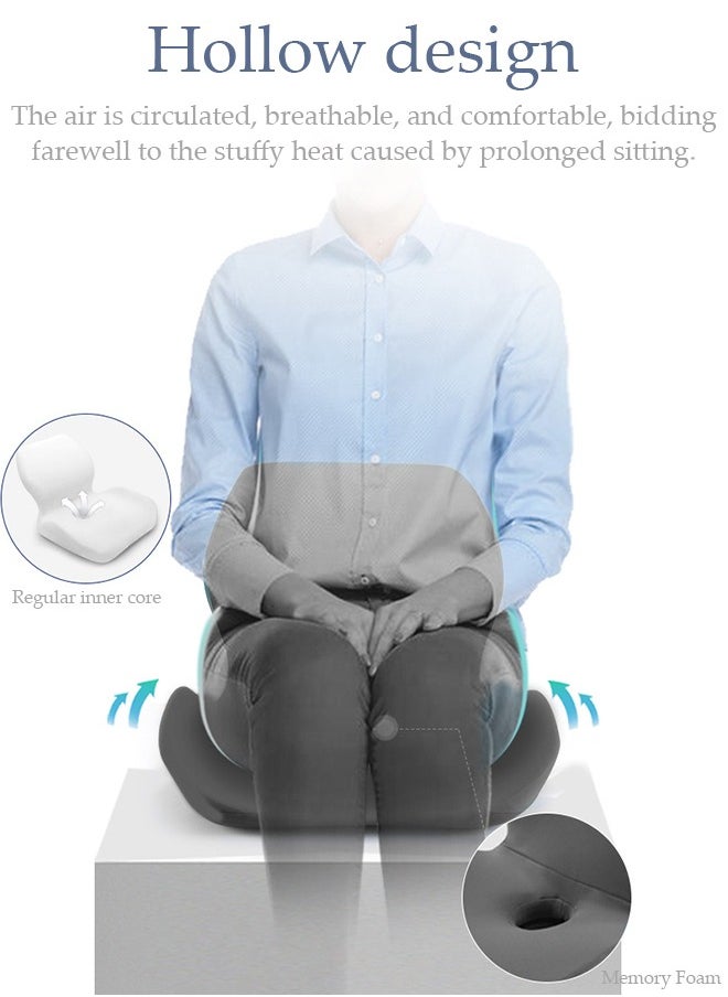 DUNISO - Lumbar Support Seat Cushion Memory Foam Pillow Set Ergonomic Sitting Pad Non-Slip Coccyx Orthopedic Lower Back Pillow with Washable Breathable Cover for Tailbone Pain Sciatica Relief Office Desk Chair - Image 1