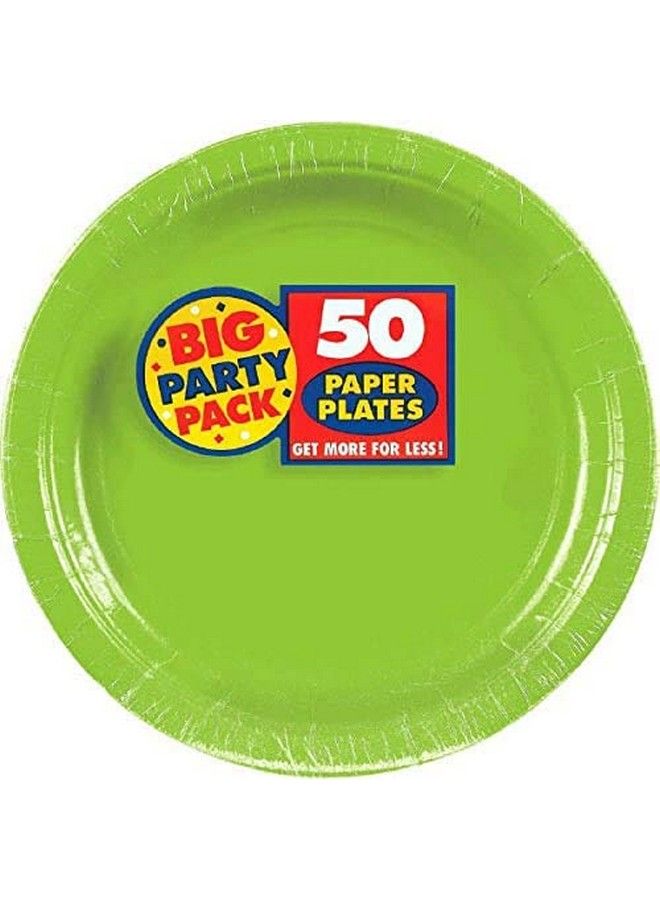 Amscan 640011.53 Kiwi Green Big Party Pack Paper Plates 6 3/4" 50 Ct - Image 3