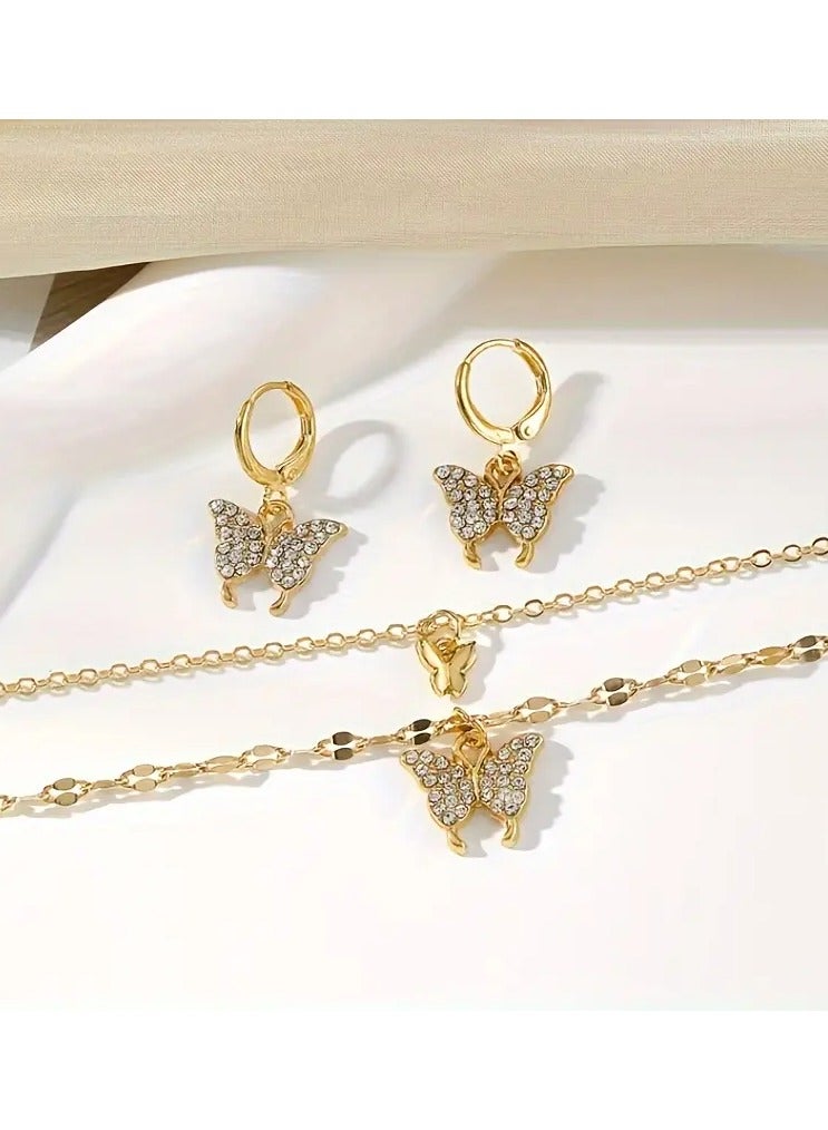 Goolsky Luxury Classic 3-Piece Butterfly Jewelry Set with Artificial Crystal & Zinc Alloy - Elegant Necklace and Earrings Set, Perfect for Gifts, Banquets, and Valentine's Day - Versatile for All Seasons - Image 2