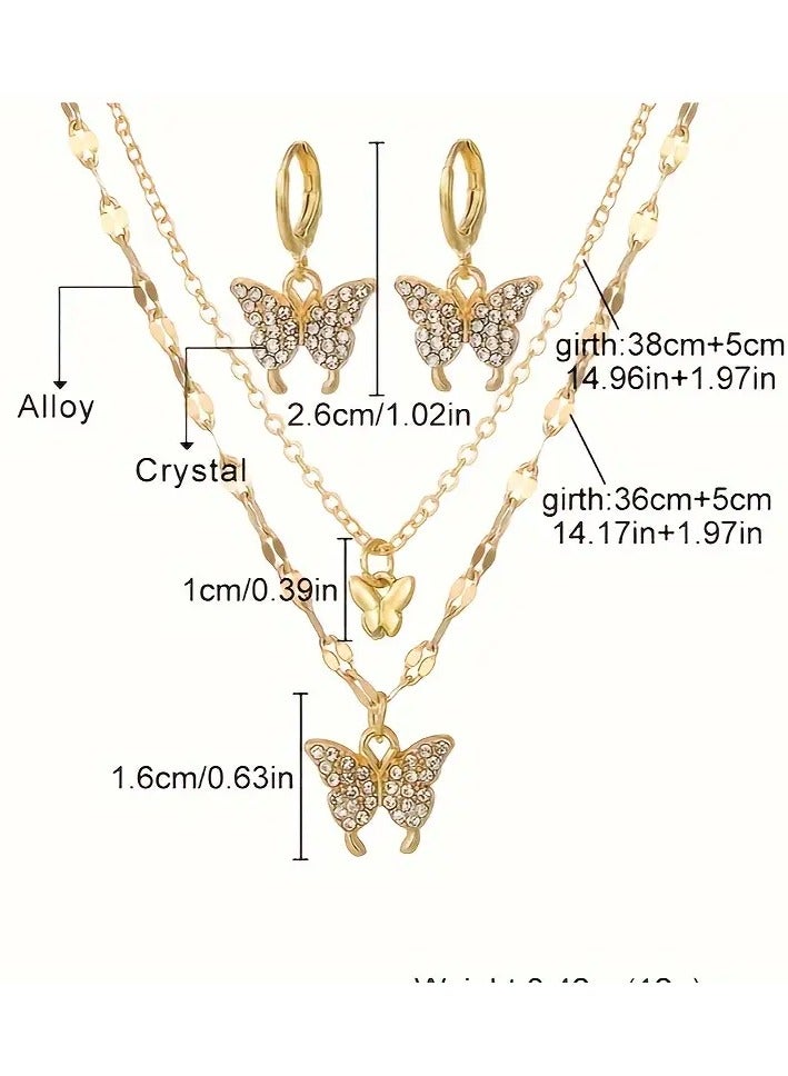 Goolsky Luxury Classic 3-Piece Butterfly Jewelry Set with Artificial Crystal & Zinc Alloy - Elegant Necklace and Earrings Set, Perfect for Gifts, Banquets, and Valentine's Day - Versatile for All Seasons - Image 4