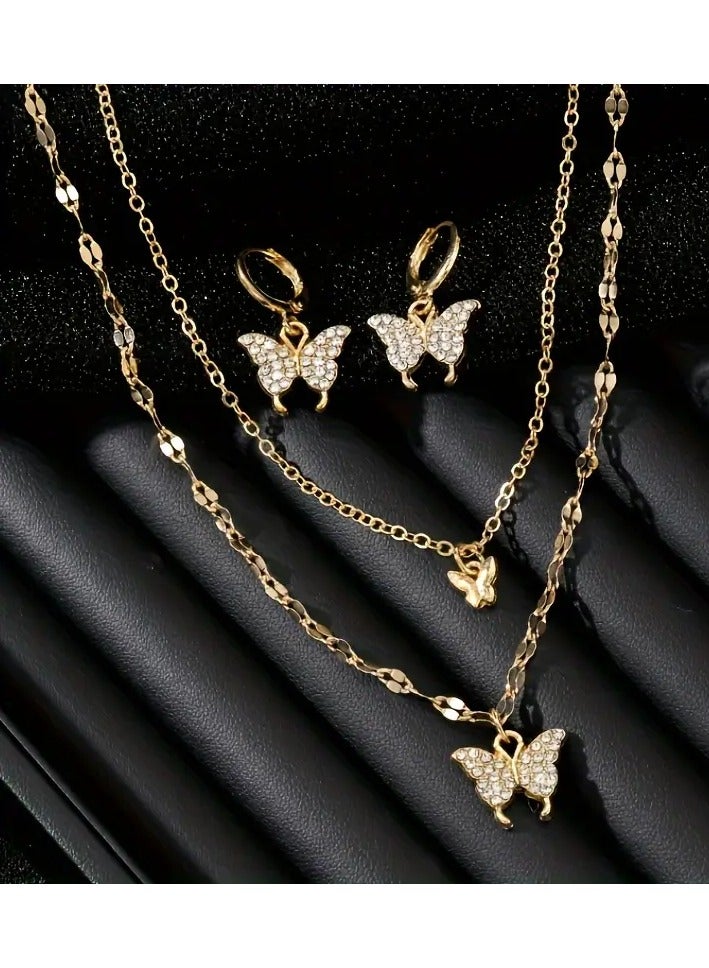 Goolsky Luxury Classic 3-Piece Butterfly Jewelry Set with Artificial Crystal & Zinc Alloy - Elegant Necklace and Earrings Set, Perfect for Gifts, Banquets, and Valentine's Day - Versatile for All Seasons - Image 1