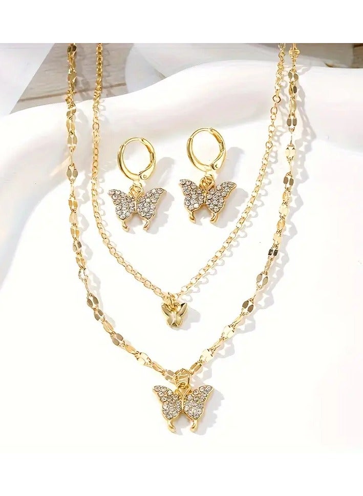 Goolsky Luxury Classic 3-Piece Butterfly Jewelry Set with Artificial Crystal & Zinc Alloy - Elegant Necklace and Earrings Set, Perfect for Gifts, Banquets, and Valentine's Day - Versatile for All Seasons - Image 5