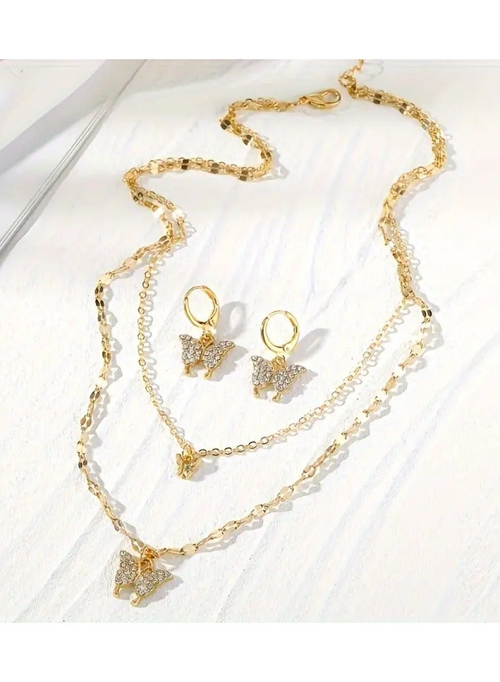 Goolsky Luxury Classic 3-Piece Butterfly Jewelry Set with Artificial Crystal & Zinc Alloy - Elegant Necklace and Earrings Set, Perfect for Gifts, Banquets, and Valentine's Day - Versatile for All Seasons - Image 3