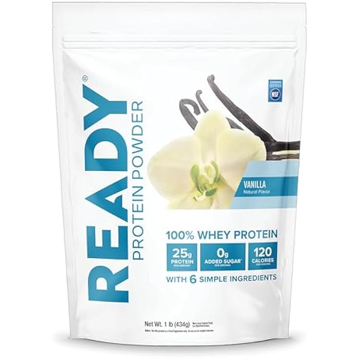 Ready® Protein Powder – 25g Whey Protein, 120 Calories, 0g Added Sugar – 7 Simple Ingredients – No Artificial Additives – Gluten-Free, Clean & Natural – Vanilla (1 Pound Bag) - Image 1