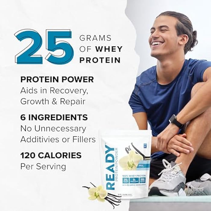 Ready® Protein Powder – 25g Whey Protein, 120 Calories, 0g Added Sugar – 7 Simple Ingredients – No Artificial Additives – Gluten-Free, Clean & Natural – Vanilla (1 Pound Bag) - Image 4