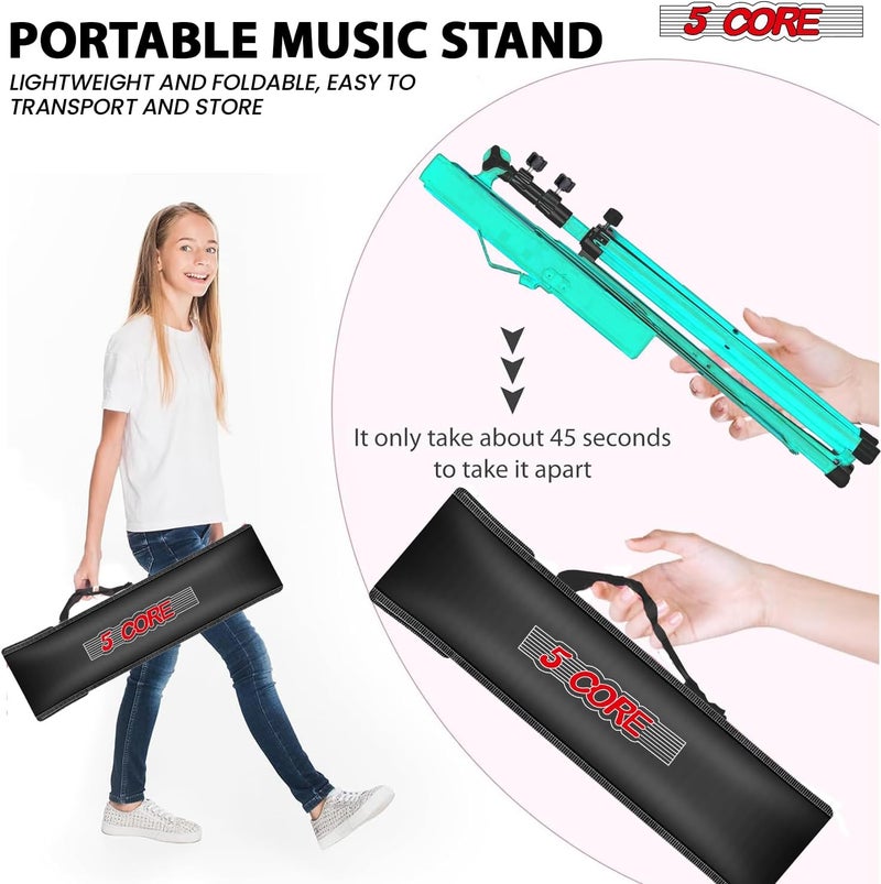 5 Core Music Stand Height Adjustable 57" Desktop Book Stands Portable Sheet Holder All Metal Bookstand Foldable Atril Para Partituras w Carrying Bag & Clip Green - MUS FLD GR - Image 4