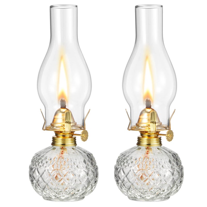 2 Pieces Chamber Oil Lamp Vintage Glass Clear Kerosene Lamp Indoor Decorative Hurricane Oil Lantern for Tabletop Decor and Emergency LightingCute Style