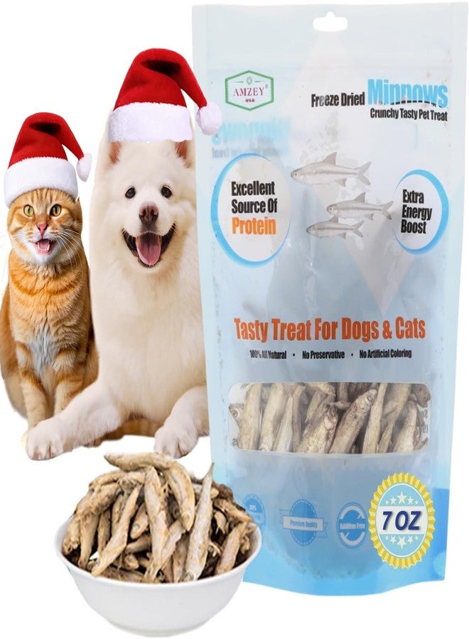 Amzey 7oz Minnows Dog Treats - Freeze Dried Minnows Cat Treats - High Protein & Premium Quality Training Treats - Bulk Package (1.6" to 2.8" Length Each) - Image 1