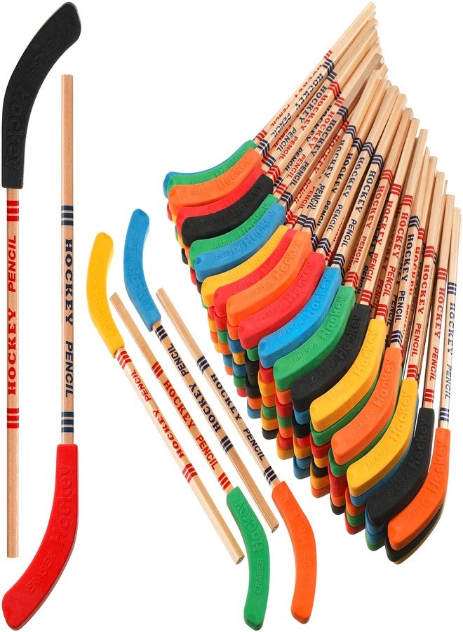 Leelosp 60 Pcs Hockey Pencils with Erasers Multicolor Hockey Stick Pencils Sports Pencil Sports Themed Party Favors for Fans Prize Birthday Party Valentines Exchange Gifts - Image 1