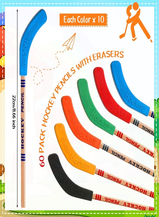 Leelosp 60 Pcs Hockey Pencils with Erasers Multicolor Hockey Stick Pencils Sports Pencil Sports Themed Party Favors for Fans Prize Birthday Party Valentines Exchange Gifts - Image 2