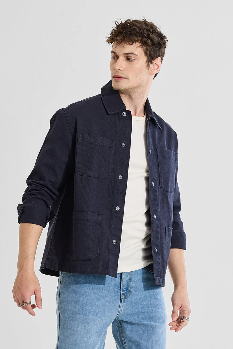 SNITCH Navy Multi Pocket Relaxed Fit Overshirt