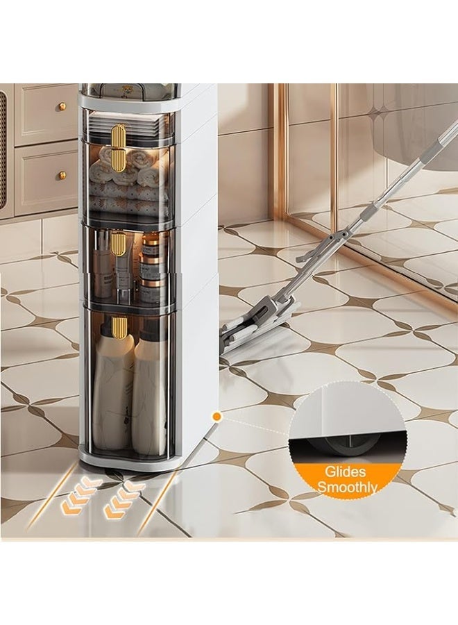 خزانة تخزين رفيعة للحمام من لاريكتو، خزانة بلاستيكية ضيقة لارضية الحمام مع ادراج، منظم تخزين حمام متحرك للمساحات الصغيرة والفجوات - بدون تجميع (4 طبقات) - Image 2