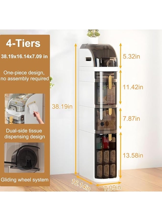 خزانة تخزين رفيعة للحمام من لاريكتو، خزانة بلاستيكية ضيقة لارضية الحمام مع ادراج، منظم تخزين حمام متحرك للمساحات الصغيرة والفجوات - بدون تجميع (4 طبقات) - Image 5
