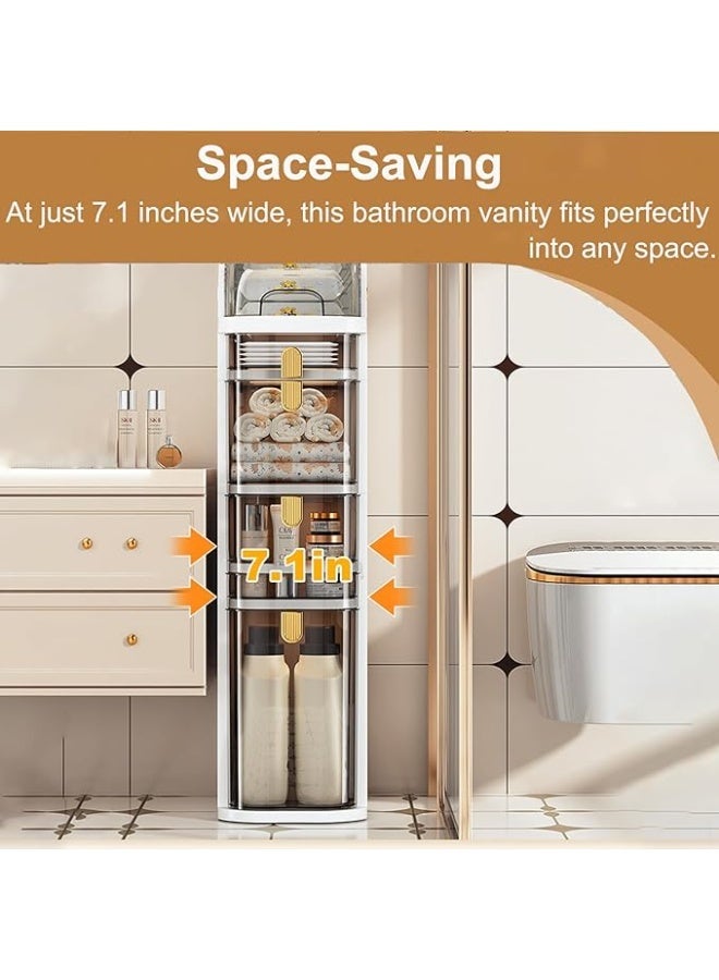 خزانة تخزين رفيعة للحمام من لاريكتو، خزانة بلاستيكية ضيقة لارضية الحمام مع ادراج، منظم تخزين حمام متحرك للمساحات الصغيرة والفجوات - بدون تجميع (4 طبقات) - Image 3