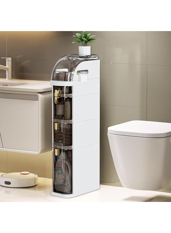 خزانة تخزين رفيعة للحمام من لاريكتو، خزانة بلاستيكية ضيقة لارضية الحمام مع ادراج، منظم تخزين حمام متحرك للمساحات الصغيرة والفجوات - بدون تجميع (4 طبقات) - Image 1