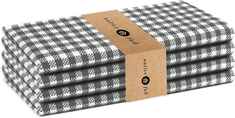 Native Fab Gingham Mini Check Cloth Dinner Napkins  Set of 4100 Cotton  16x16  Soft Absorbent Restaurant Hotel Quality  Easy Care Washable Wedding Everyday Use  Grey - Image 1