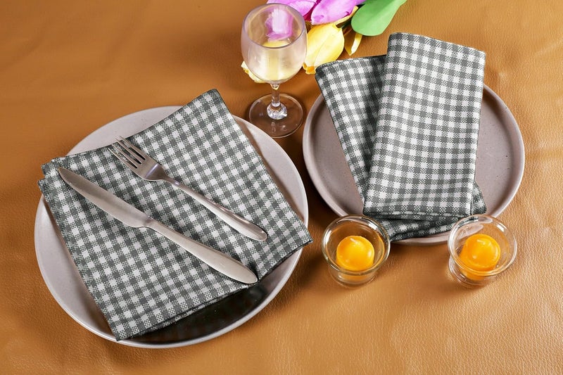 Native Fab Gingham Mini Check Cloth Dinner Napkins  Set of 4100 Cotton  16x16  Soft Absorbent Restaurant Hotel Quality  Easy Care Washable Wedding Everyday Use  Grey - Image 3