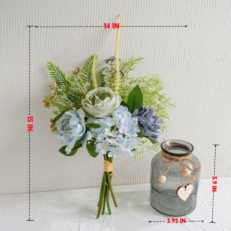 LUEUR Artificial Hydrangea in Vase for Home Decor, Fake Silk Pink Flower Bouquet Artificial Flowers with Pot, Faux Dahlia Arrangement for Fall Spring Living Room, Centerpiece Table Decorations - Image 3