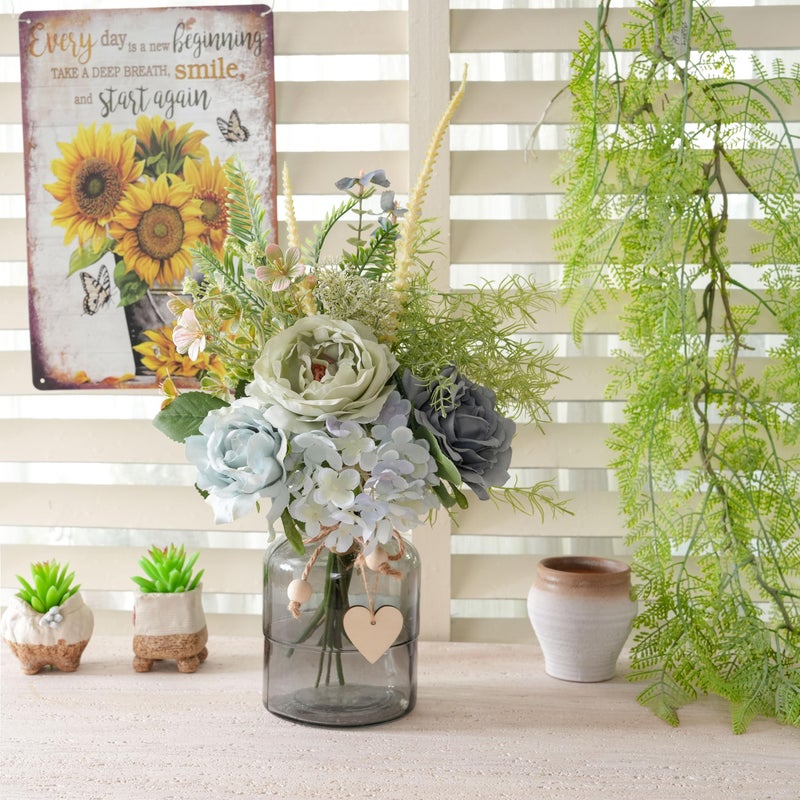 LUEUR Artificial Hydrangea in Vase for Home Decor, Fake Silk Pink Flower Bouquet Artificial Flowers with Pot, Faux Dahlia Arrangement for Fall Spring Living Room, Centerpiece Table Decorations - Image 2