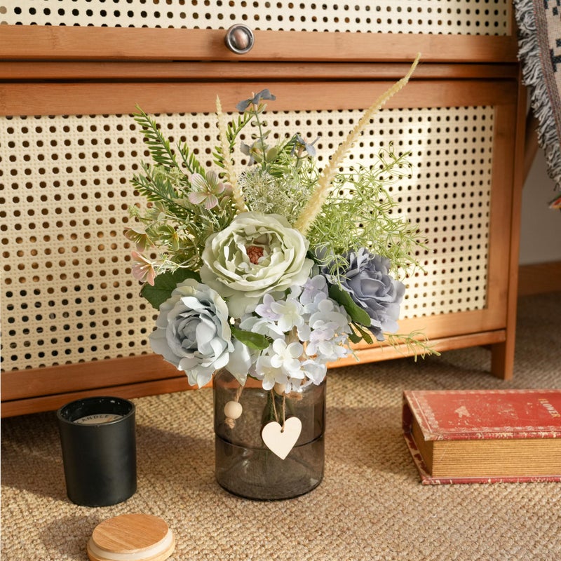 LUEUR Artificial Hydrangea in Vase for Home Decor, Fake Silk Pink Flower Bouquet Artificial Flowers with Pot, Faux Dahlia Arrangement for Fall Spring Living Room, Centerpiece Table Decorations - Image 4