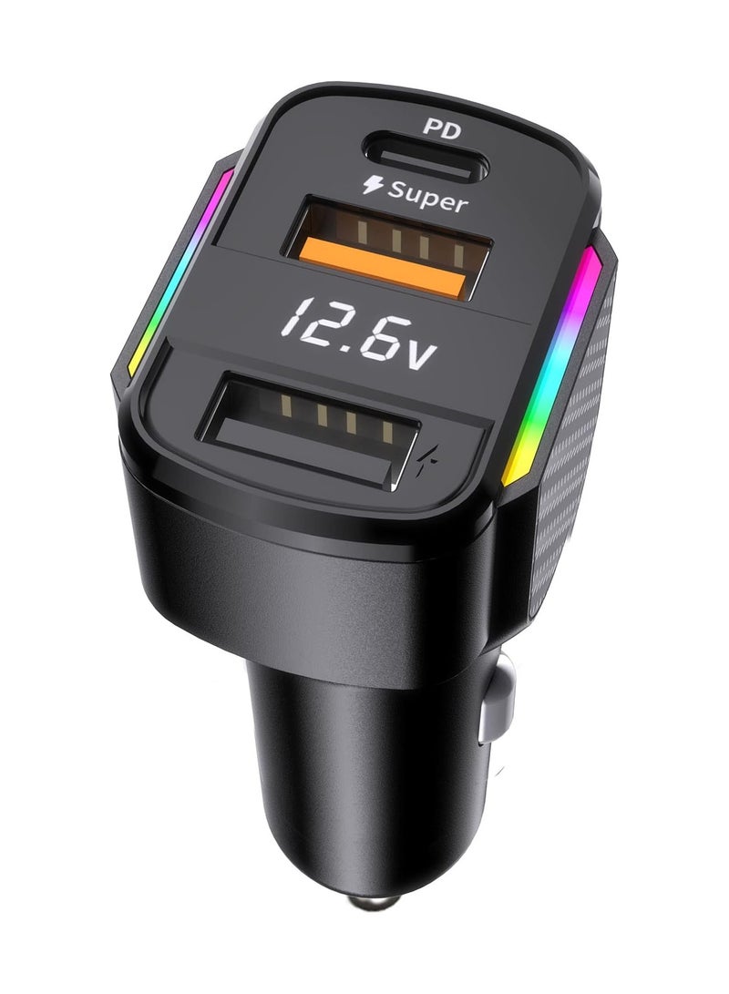 SYOSI Car Phone Chrager Cigarette Lighter Adapter, 3 Ports 80w Pd & Qc & Usb A, with Night Vision Atmosphere Light, Fit for Iphone 14/13/12/Pro, Samsung Galaxy S22/S21/S20 and More - Image 1