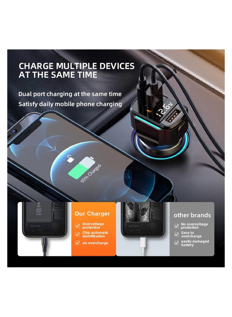 SYOSI Car Phone Chrager Cigarette Lighter Adapter, 3 Ports 80w Pd & Qc & Usb A, with Night Vision Atmosphere Light, Fit for Iphone 14/13/12/Pro, Samsung Galaxy S22/S21/S20 and More - Image 3