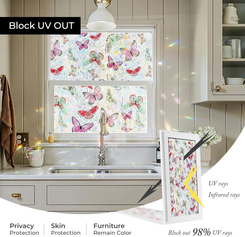 ADD.HERES Window Privacy Film,Colorful Floral Window Stickers,Removable DIY Bouquet Static Clings, Decals for Home School Office Party Supplies,‌ Laser Butterfly，17.5 x 78.7 in - Image 5