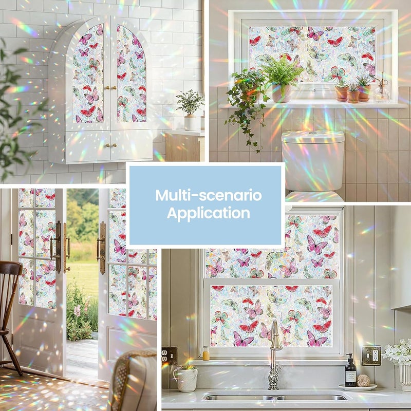 ADD.HERES Window Privacy Film,Colorful Floral Window Stickers,Removable DIY Bouquet Static Clings, Decals for Home School Office Party Supplies,‌ Laser Butterfly，17.5 x 78.7 in - Image 2