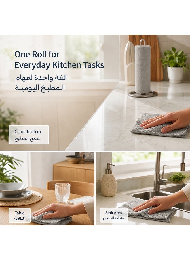 20-Piece Tear-Off Kitchen Cleaning Cloth Roll, 25 x 25 cm, Polyester Cotton Reusable Dish Towels, Absorbent Multipurpose Wipes for Dishes, Countertops and Home Cleaning - Image 4