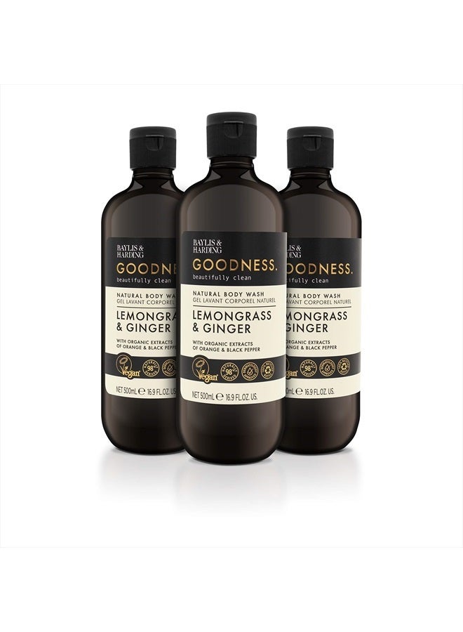 Baylis & Harding غسول الجسم بخلاصة الليمون والزنجبيل، 500 مل (عبوة من 3 قطع) - مناسب للنباتيين - Image 1