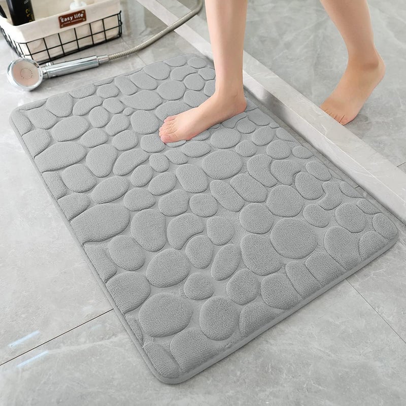RIDHMIN Foam Bath Mat Cobblestone Bathroom Rugs Super Water Absorbent Bath Mats for Bathroom Machine Washable Bath RugsLight Gray - Image 1