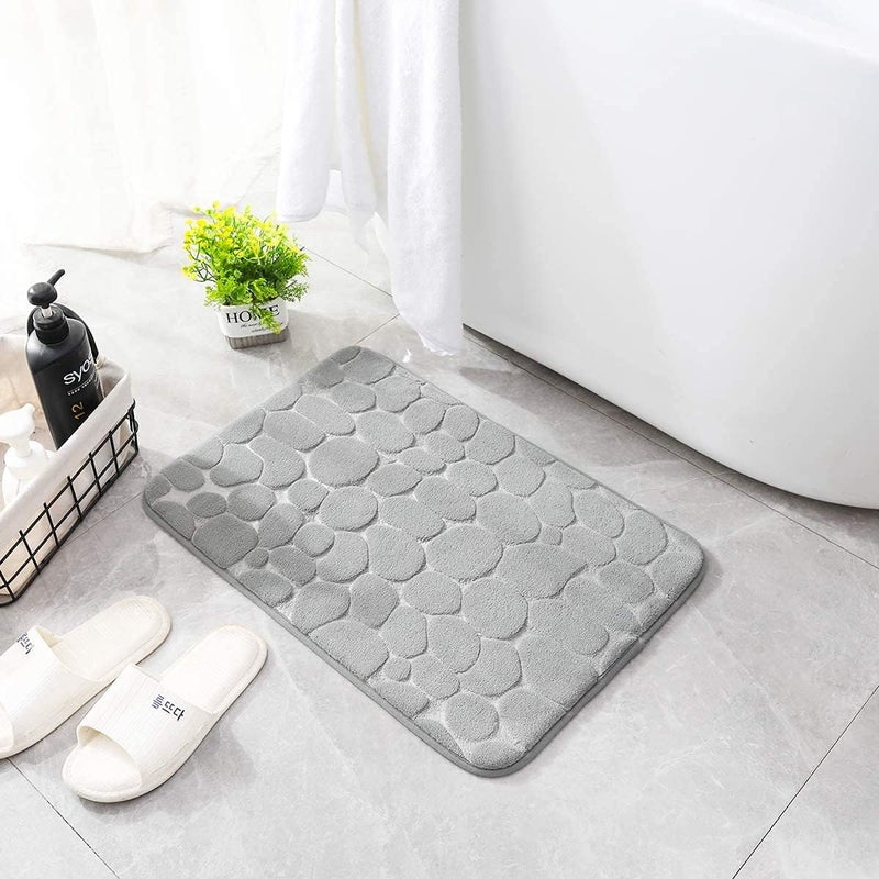 RIDHMIN Foam Bath Mat Cobblestone Bathroom Rugs Super Water Absorbent Bath Mats for Bathroom Machine Washable Bath RugsLight Gray - Image 2