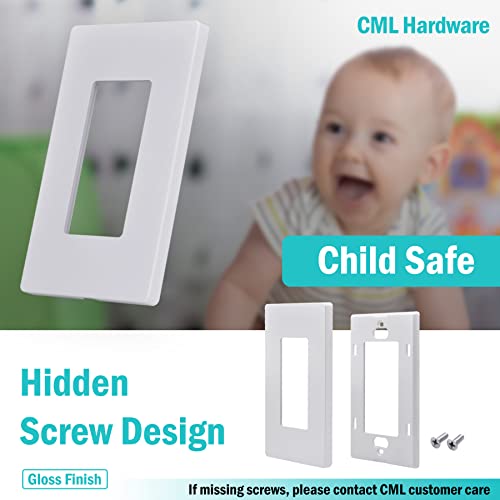 CML Hardware CML Decorator Screwless Wall Plate, 1-Gang Receptacle Outlet Cover, 8 Pack Hidden Screw Smooth Face Switch Plates, Standard Size 2.91"x4.68", UL Listed, White - Image 2