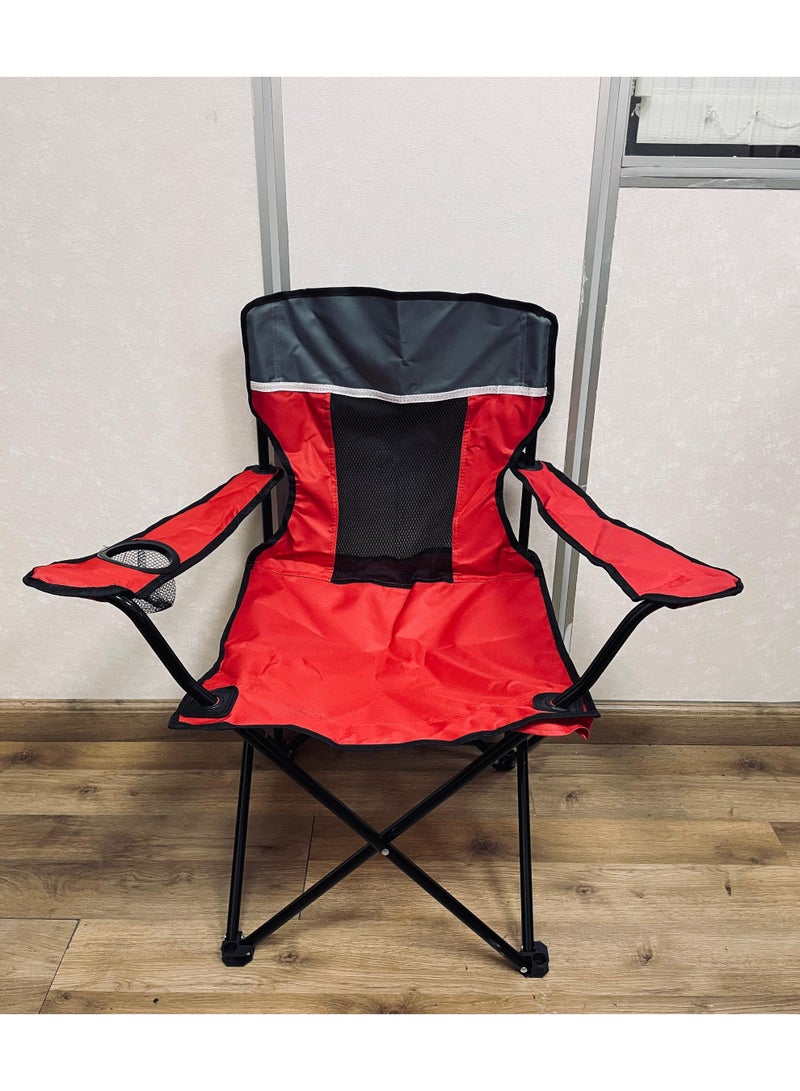راكسوم كرسي تخييم قابل للطي ومتين مع حامل أكواب - إطار فولاذي قوي، أقدام مضادة للانزلاق من البولي إيثيلين، ظهر شبكي قابل للتهوية، قماش أكسفورد 600D - مثالي للاستخدام في الهواء الطلق والشاطئ والصيد والحديقة (أحمر) - Image 1