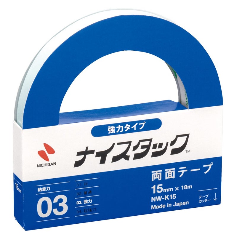 NICHIBAN NICETACK Powerful Type Double-Sided Tape 15mm x 18M - Made in Japan - Image 1