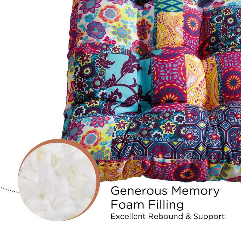 Codi Floor Cushions Seating for Adults and Kids Set of 2, Square Large Boho Pillows for Yoga Living Room Tatami Sitting Home Decor, Memory Foam Added, 22x22 Inch Multi Patchwork - Image 2