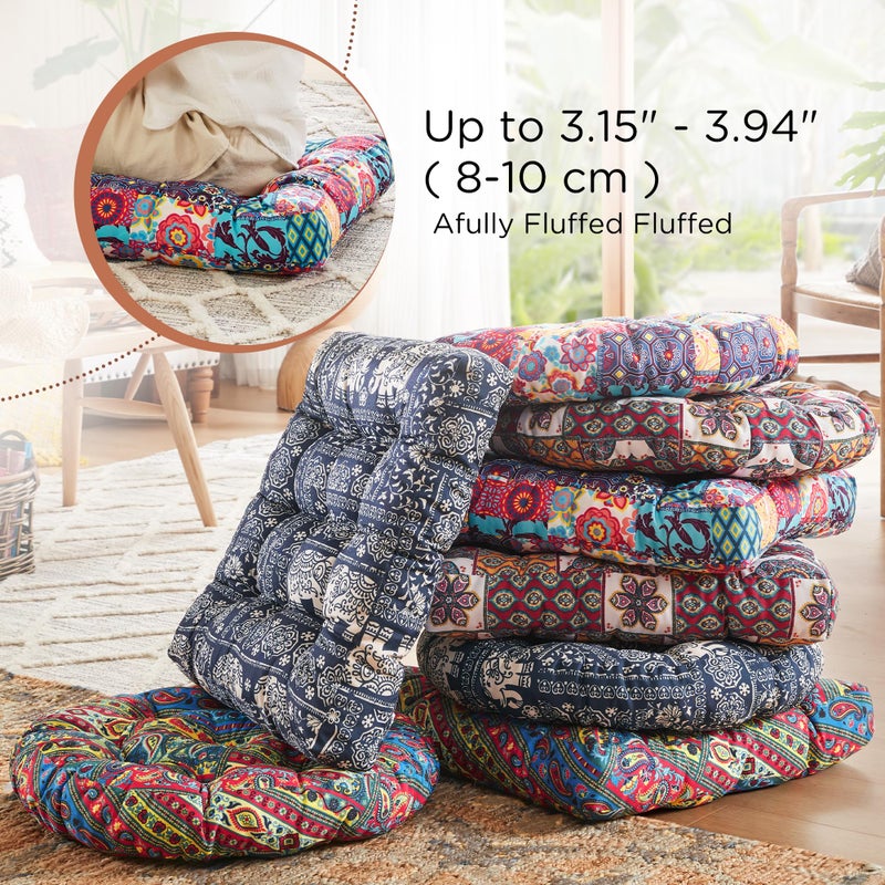 Codi Floor Cushions Seating for Adults and Kids Set of 2, Square Large Boho Pillows for Yoga Living Room Tatami Sitting Home Decor, Memory Foam Added, 22x22 Inch Multi Patchwork - Image 4