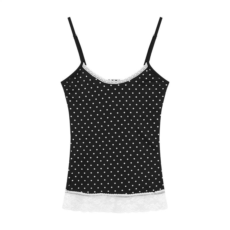 Polka Dot Camisole Top Women Summer Lace Trim Slim Fit Sleeveless - Image 5