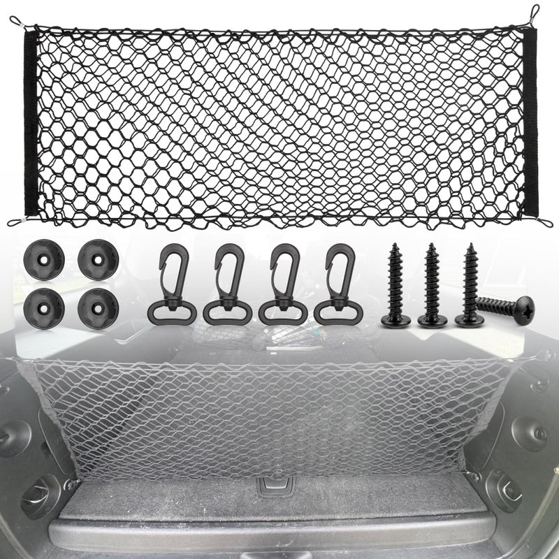 RED WOLF Envelope Style Stretchable Truck Cargo Net for Toyota Subaru Honda Dodge Ford Chevy Trunk Bed Net Mesh Organizer SUV Rear Tailgate Netting for Middle SUV 433 x 157 inch with Hooks