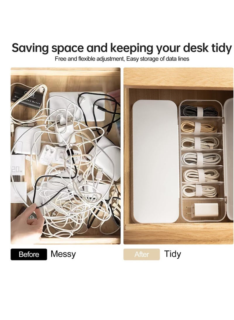 Captaintech Organizer Storage Box with 7 Wire Ties, Desktop Cable Management Box with Lid, Power Cord Organizer with 7 Compartments for Office, Home, Desk Accessories Storage Stationery Supplies White  - Image 3